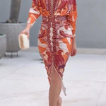 Elaina | Sun Escape Unique Print Dolman Midi Dress