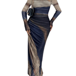 TESSIE™ - Women's All-Over Print Ruched Bodycon Dress Long Sleeve Round Neck Dress for Party