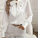 Eloria | Satin Blouse with Long Sleeves and Bow