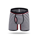 Men's Fly Front with Pouch Striped Cotton Boxer Briefs