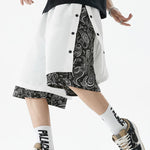 Mens Pattern Patchwork Elastic Active Athletic Shorts