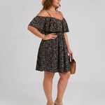 Novom | Cold Shoulder Ruffle Overlay Knee Length Dress