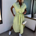 FLORIBETH™ – Comfy Striped Belted Casual Midi Dress