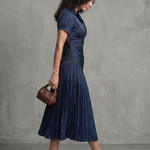 Theodora | Pleated Waistline Stripe Midi Dress