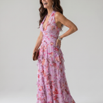 Avery | Halter Ruched Floral Maxi Dress