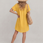 Linon | Short Sleeve Front Pockets Knee Length Dress
