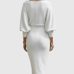 Genesis | White Draped Batwing Midi Dress