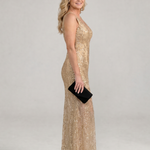 Audrey | Sequin Sheer Panel Midi Dress