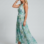 Charlotte | Pleated Halter Floral Midi Dress