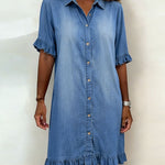 Belinda| Comfortable denim dress with flattering ruching