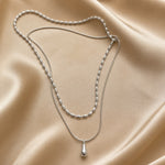 White Gold Double Layer Teardrop Pendant Necklace