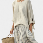 Brittney | Comfortable Loose Blouse & Striped Midi Skirt