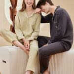 Double-layered Crepe 100% Cotton Solid Color Couple Pajamas Set