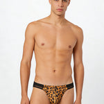 3 Pack Men's Leopard Print Sexy Low-Rise U-Pouch Design Breathable Comfort Bikini