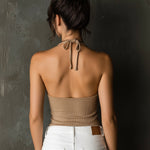 ElevenOra Chic Elegant Camel Strappy Button Detail Sleeveless Slim-Fit Ribbed Knit Camisole