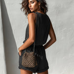 ElevenOra Chic Casual Black Stripe Linen Blend Boat-Neck Sleeveless Tailored-Waist Loose-Fit Romper