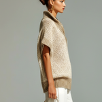 ElevenOra Fashion Casual Beige Stand-Collar Colorblock Loose Sleeveless Knit Vest