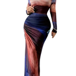TESSIE™ - Women's All-Over Print Ruched Bodycon Dress Long Sleeve Round Neck Dress for Party