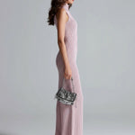 ElevenOra Chic Elegant Pink Stand Collar Sleeveless Zipper-Front Tailored Waist Wide Leg Ribbed Knit Jumpsuit