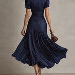 Adriana - Retro Striped Satin Midi Dress