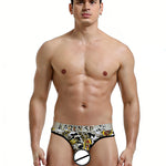 3 Pack Men's Trendy Prints Comfort U-Pouch Design Mesh Breathable Thongs