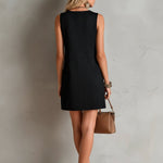 ElevenOra Chic Elegant Black-Brown Colorblock Round-Neck Sleeveless Loose-Fit A-Line Knit Mini Dress