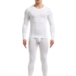 Men's Round Neck Solid Color Bamboo Fiber Thermal Underwear Set