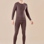 Men's Antibacterial Thickened Brushed Slimming Horizontal Stripe Design Thermal Sets