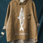 Faye | Sardine Fish Graphic Printed Women's Casual  Shirt