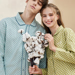 Woven Yarn-dyed Checkerboard Couple Cotton Comfortable Pajama Sets
