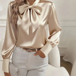 Eloria | Satin Blouse with Long Sleeves and Bow