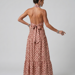Amira | Cross Halter Geometric Print Cutout Midi Dress