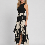 Klasen | Sleeveless Floral Print High Low Hem Midi Dress