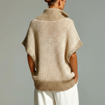 ElevenOra Fashion Casual Beige Stand-Collar Colorblock Loose Sleeveless Knit Vest
