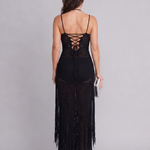 Zephyra | Halter Neck Crochet Fringe Detail Maxi Dress