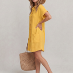 Linon | Short Sleeve Front Pockets Knee Length Dress
