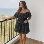 Novom | Cold Shoulder Ruffle Overlay Knee Length Dress