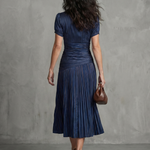 Theodora | Pleated Waistline Stripe Midi Dress