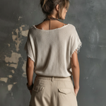 ElevenOra Chic Casual White V-Neck Star Jacquard Raw Edge Dolman Sleeves Loose-Fit Knit SweaterTop