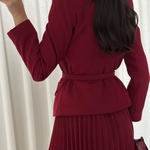 EMILIE™ - Chic Belted Blazer & Pleated Skirt Set