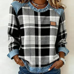 Blue | Sweatshirt with Checkered Patchwork