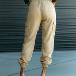 ElevenOra Chic Casual Beige Cotton Blend Drawstring Elastic Waist Multi-Pocket Cuffed Cargo Pants