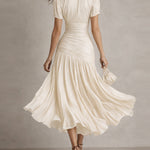 Adriana - Retro Striped Satin Midi Dress