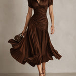 Adriana - Retro Striped Satin Midi Dress