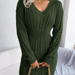 HOLLY™ - Cozy Long Sleeve V-Neck Cable Knit Sweater Dress
