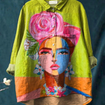 Eugen | Oil Painting Freda Portrait Art Printed Women's Casual  Shirt