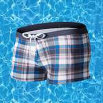 Men's Drawstring Plaid Swim Shorts With Pockets