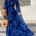 Francesca - Long dress with floral print and off-the-shoulder sleeves