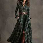 Monica | Brown Plaid Maxi Dress (With Belt)