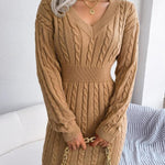 HOLLY™ - Cozy Long Sleeve V-Neck Cable Knit Sweater Dress